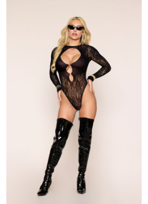 Body résille florale avec chainettes dans le dos - DG13511BLK